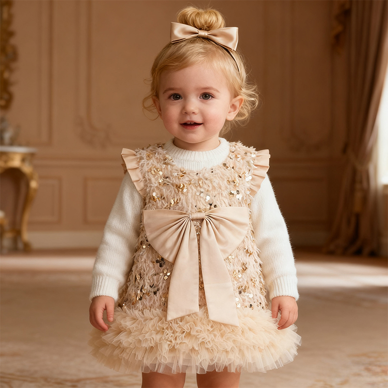 Mesh Sequins & Bow Sleeveless Mid-long Dresses - image 7