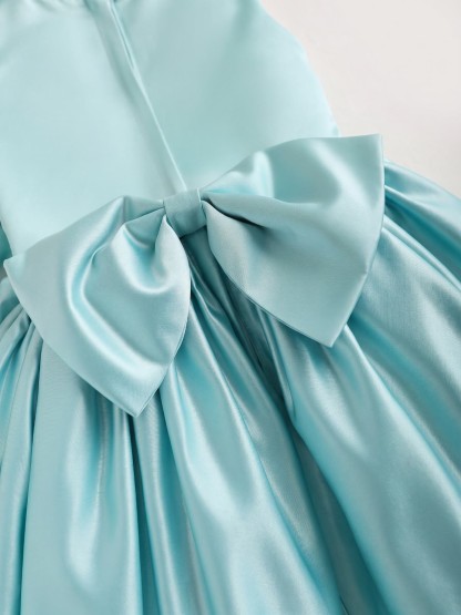 Chemical Fiber Blend Imitation Pearls Bow Sleeveless Mid-long Dresses - image 13