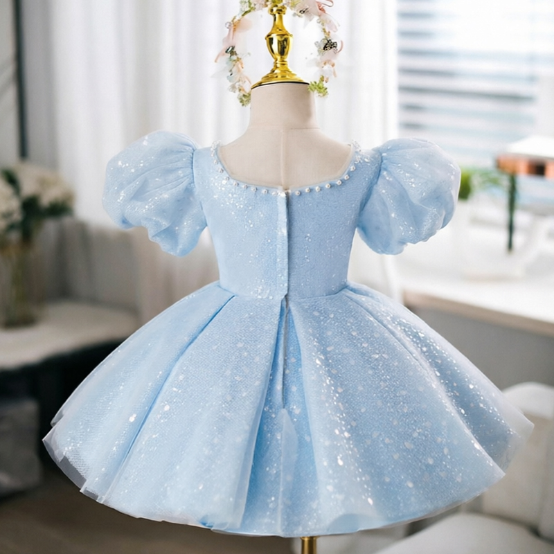 Mesh Sequins Imitation Pearls Short Sleeve Short Dresses - image 4