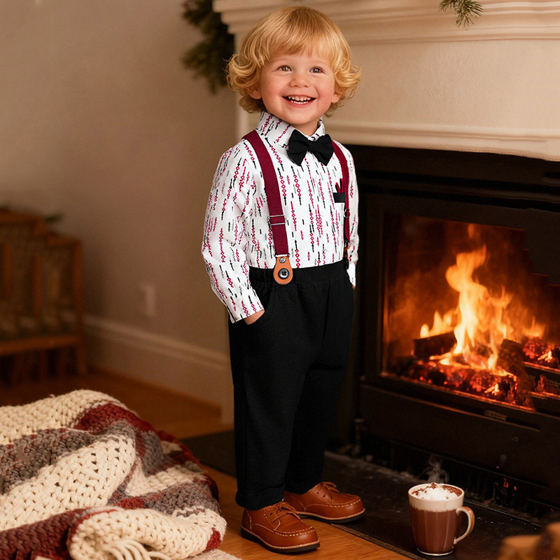 Cotton Bow Overalls Long Sleeve Regular 3-piece Formal Suit - image 4