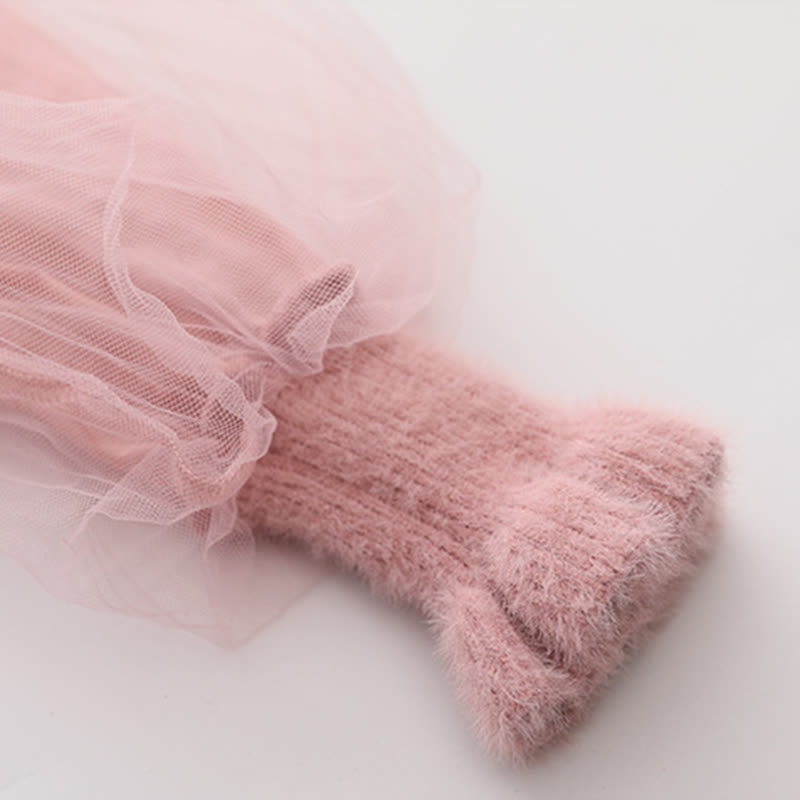 Knitted & Mesh Pearl Long Sleeve Mid-long Dresses - image 3