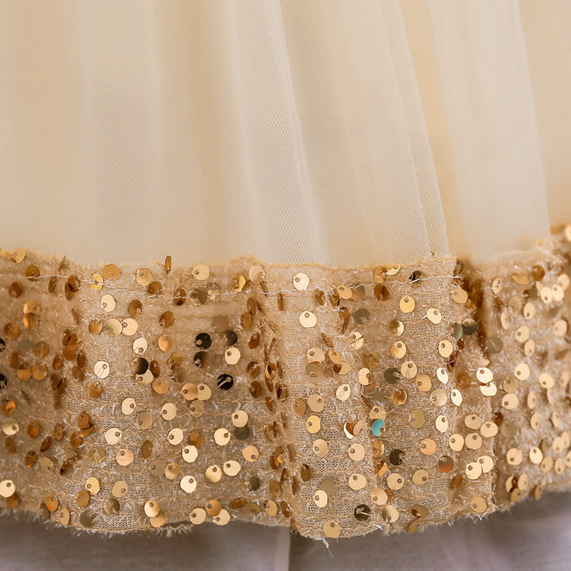 Sequins & Mesh Bow Sequins Short Sleeve Mid-long Dresses - image 39