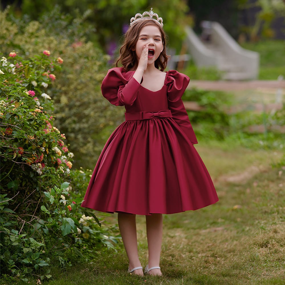 Satin Bow Long Sleeve Midi Dresses - image 9