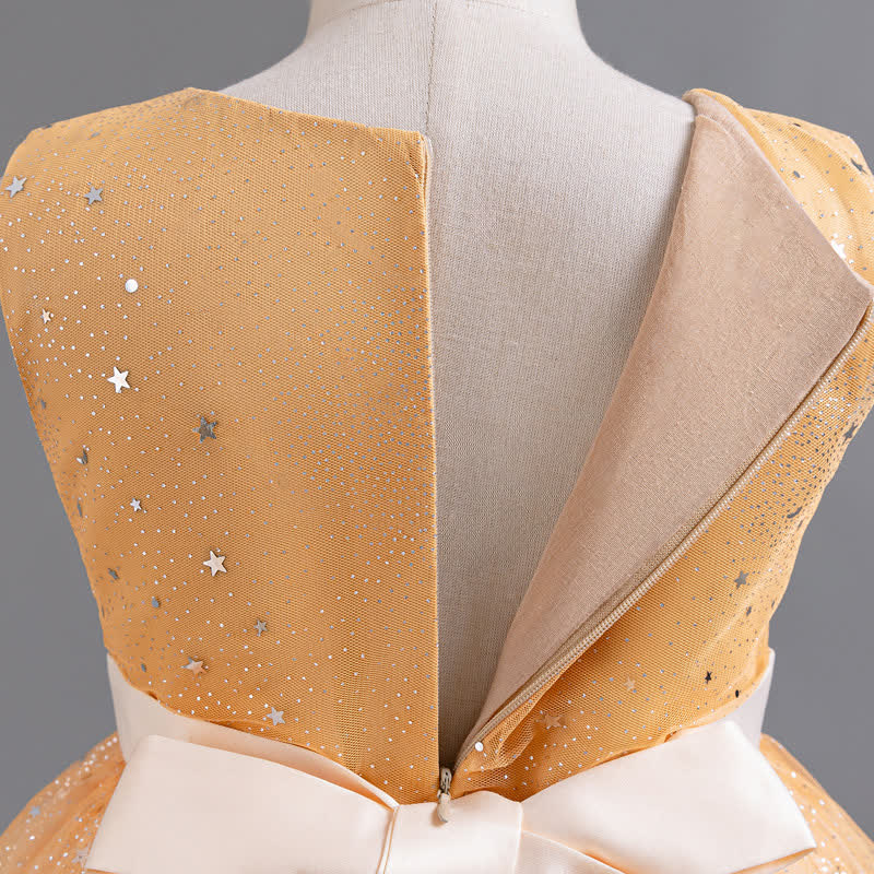 Polyester Cotton Bow Glitter Sleeveless Mid-long Dresses - image 22