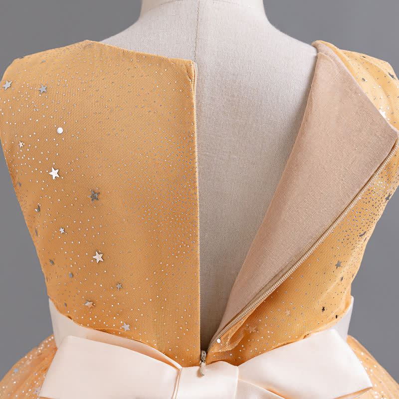 Polyester Cotton Bow Glitter Sleeveless Mid-long Dresses - image 22