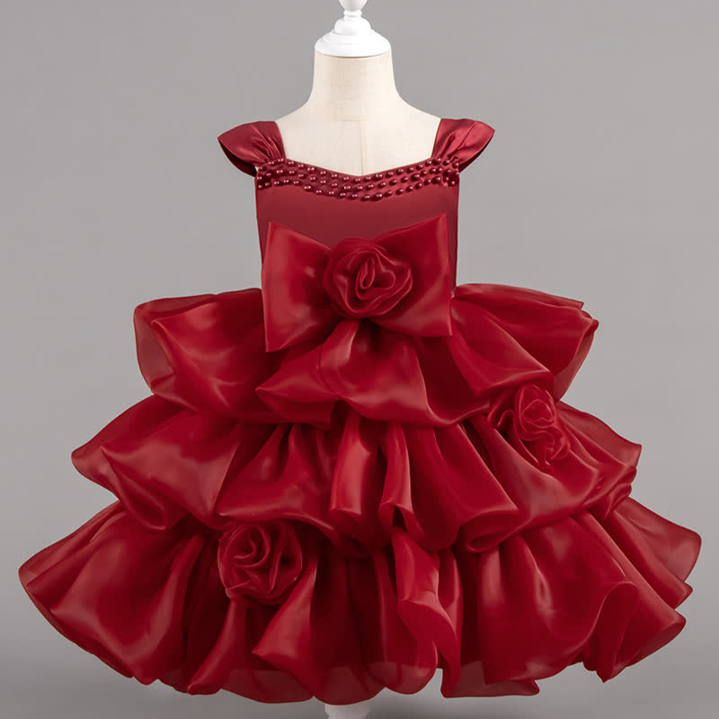 Organza Beaded Sleeveless Maxi Dresses - Red - 10-11Y - image 8