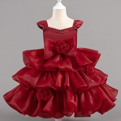 Organza Beaded Sleeveless Maxi Dresses - Red - 10-11Y - image 8