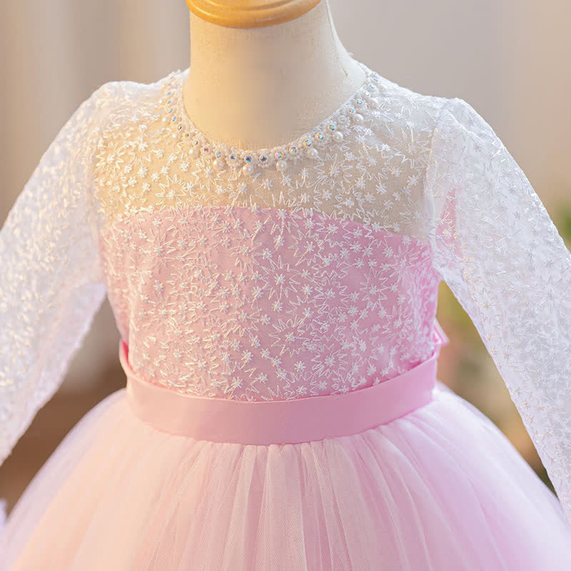 Embroidery Mesh Piping Long Sleeve Midi Dresses - image 10