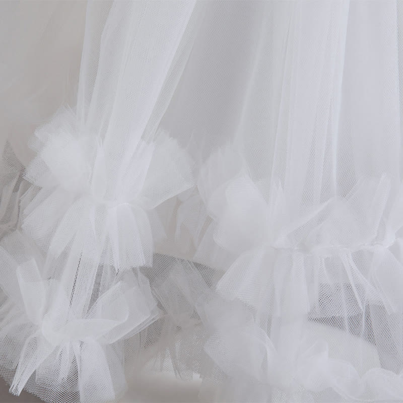 Mesh Bow Sequins Folds Short Sleeve Mid-long Dresses - image 7