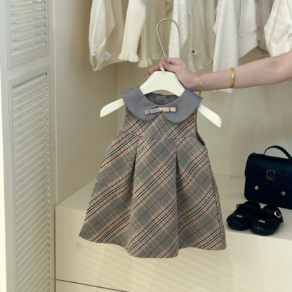 Chemical Fiber Blend Split Joint Sleeveless Midi Two-piece Set - Plaid Dress - 5-7Y - image 3