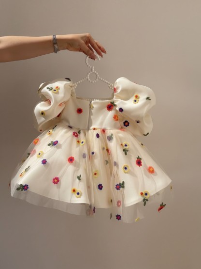 Satin Floral-embroidered Short Sleeve Midi Dresses - image 6