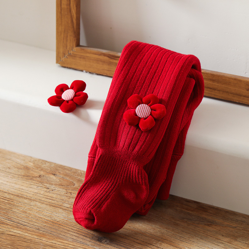 Solid With Bow Lace Thermal Leggings - Flower - 6-8Y - image 9