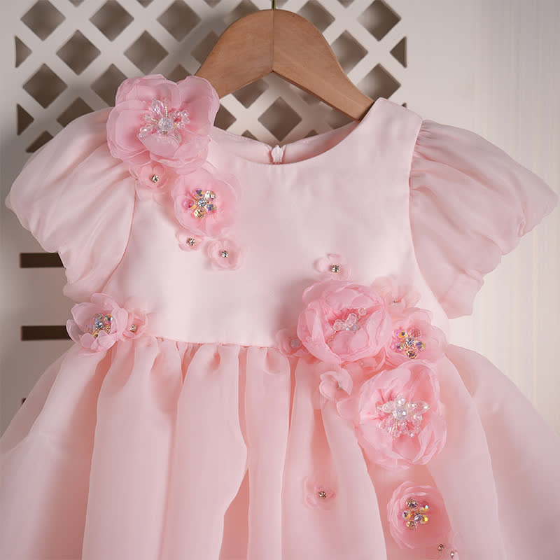 Organza Rosette Short Sleeve Mid-long Dresses - image 4