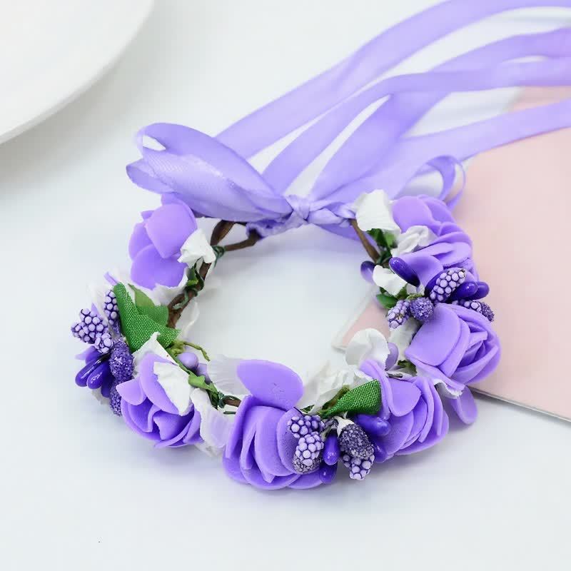 Solid Rosette Wrist Corsage - Purple - 17CM - image 14