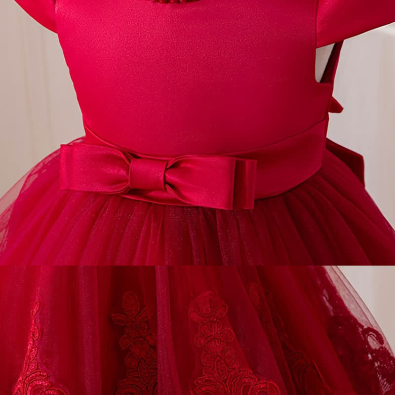 Mesh Bow Imitation Pearls Cap Sleeve Midi Dresses - image 3