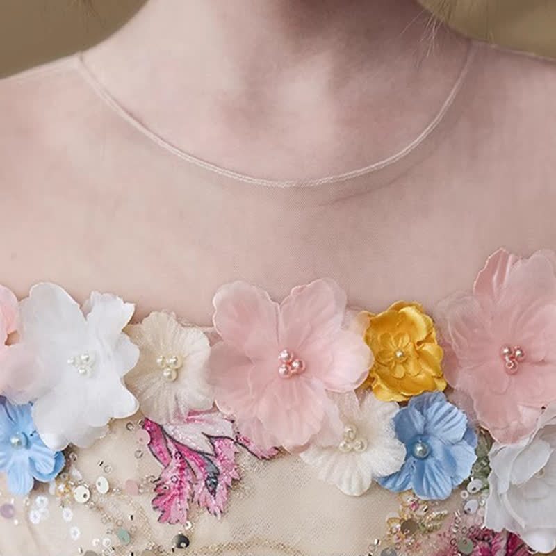 Mesh Rosette Sequins Sleeveless Mid-long Dresses - image 5