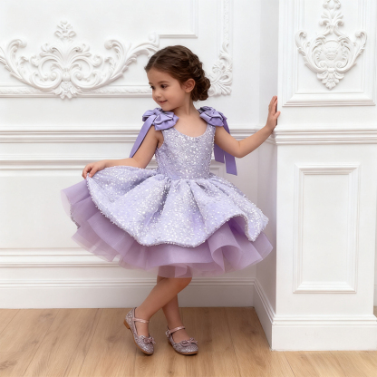 Chemical Fiber Blend Bow Sequins Sleeveless Mid-long Dresses - image 8