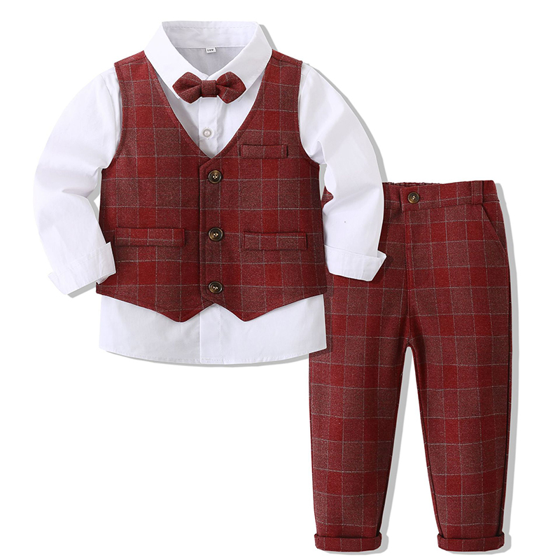 Cotton Bow Long Sleeve Regular 3-piece Formal Suit - Red Set - 120cm - image 32