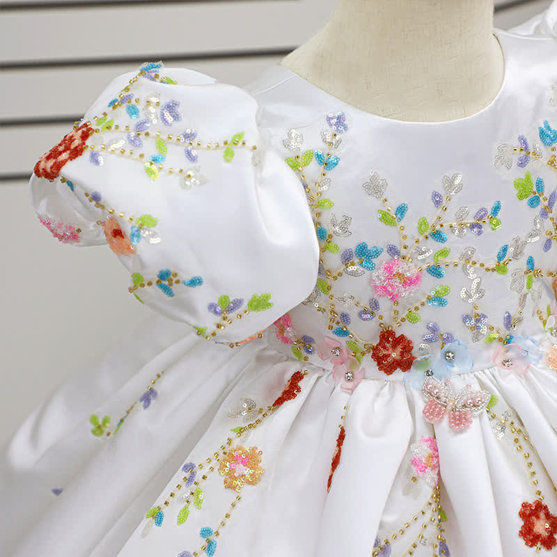 Satin Applique Short Sleeve Midi Dresses - image 4