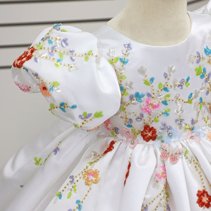 Satin Applique Short Sleeve Midi Dresses - image 4