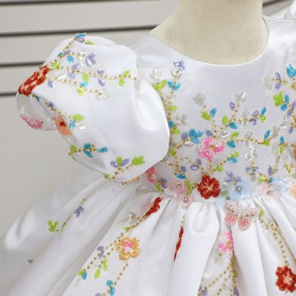 Satin Applique Short Sleeve Midi Dresses - image 4