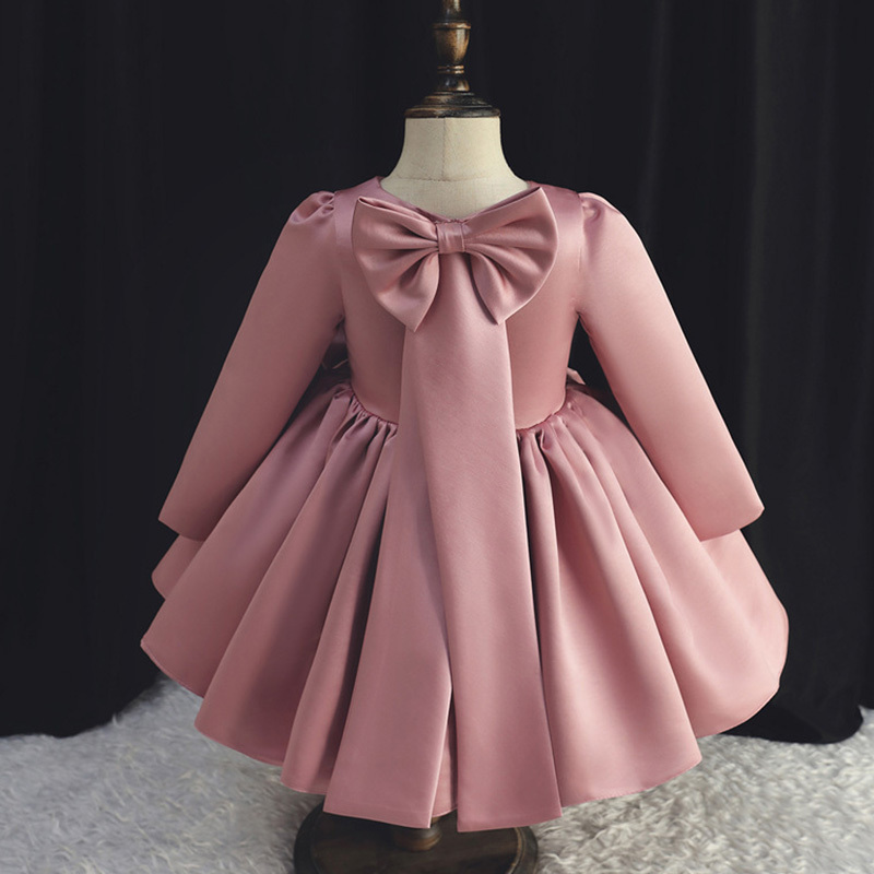 Satin Bow Long Sleeve Regular Dresses - image 3