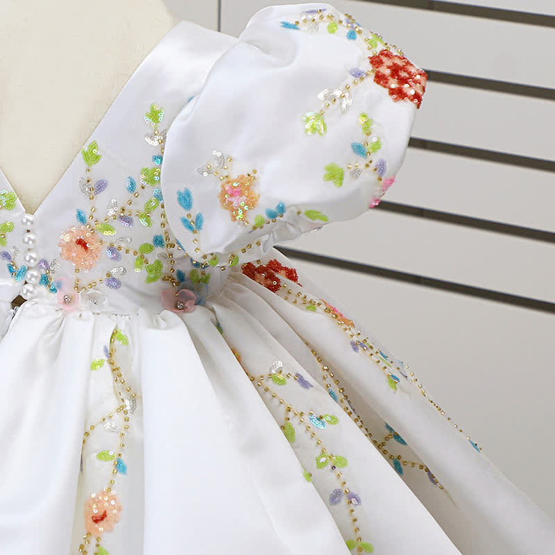 Satin Applique Short Sleeve Midi Dresses - image 5