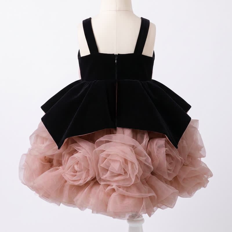 Velvet & Mesh Rosette  Bow Sleeveless Short Dresses - image 4