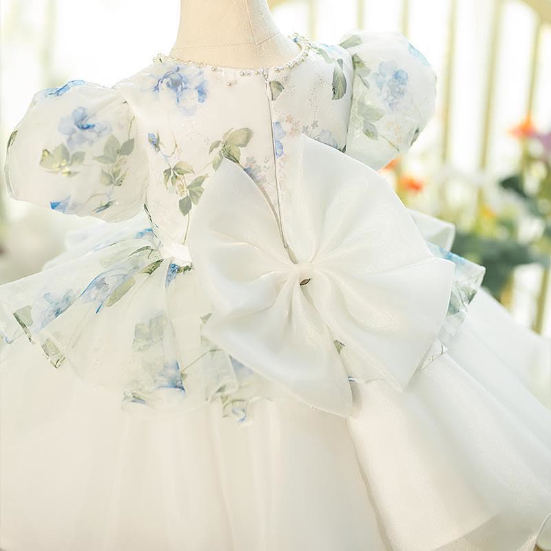 Organza Bow  Printing Short Sleeve Midi Dresses - image 4