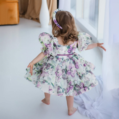 Organza Bow Printing Short Sleeve Midi Dresses - image 7