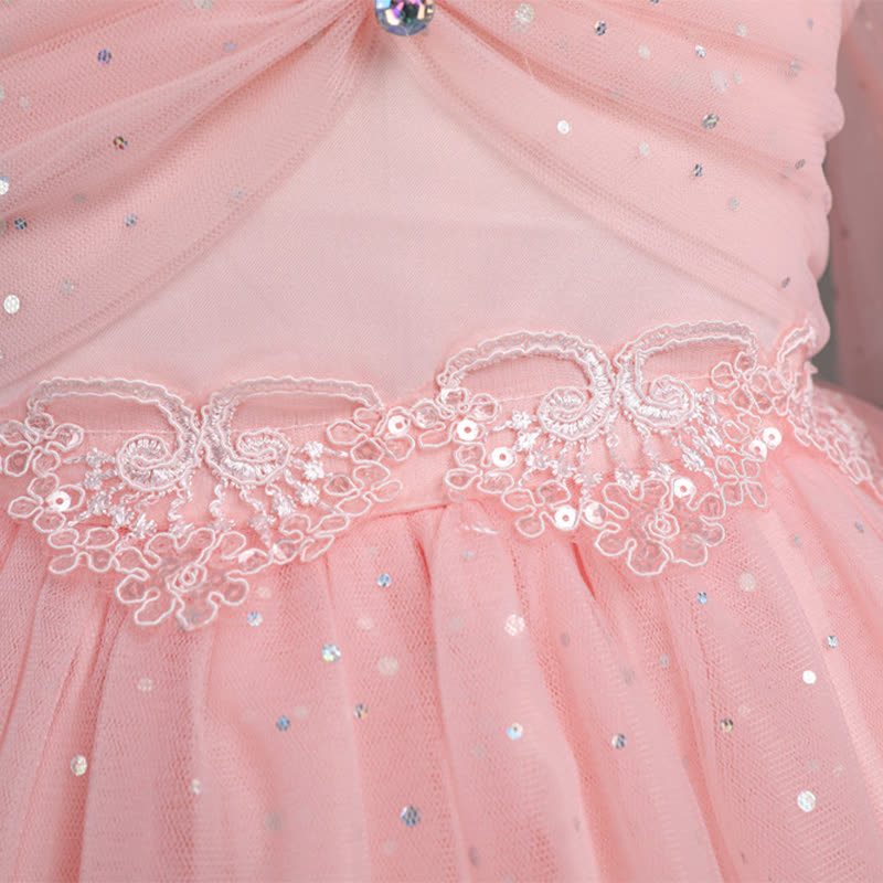 Mesh Lace Glitter Short Sleeve Mid-long Dresses - image 4