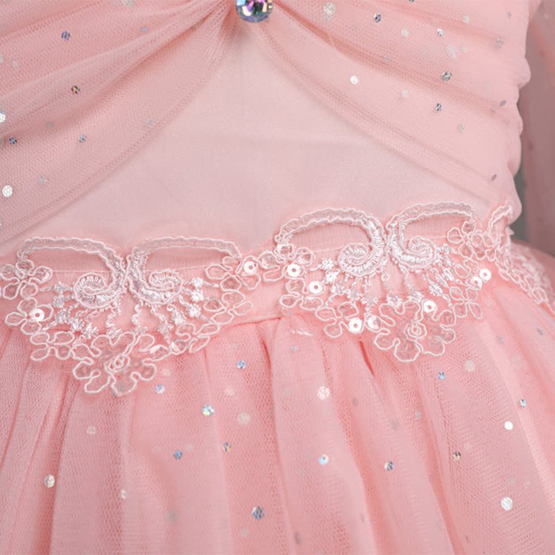 Mesh Lace Glitter Short Sleeve Mid-long Dresses - image 4