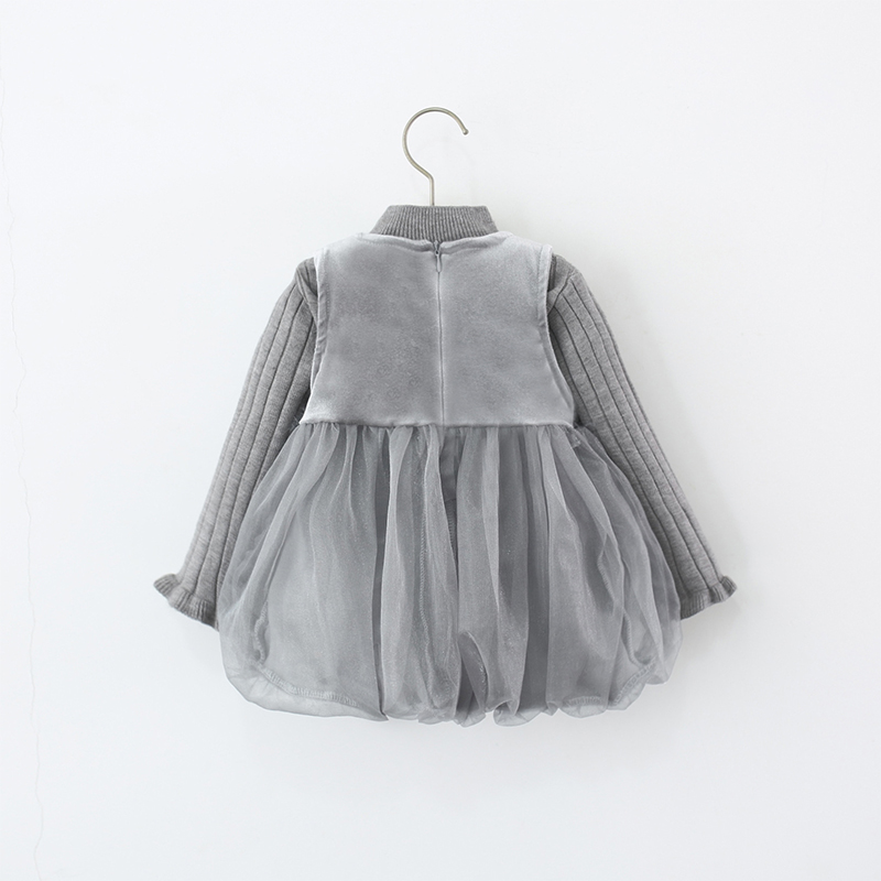 [Archive Sale] Velvet Feather-trimmed Fleece Long Sleeve Mid-long Two-piece Set - image 3