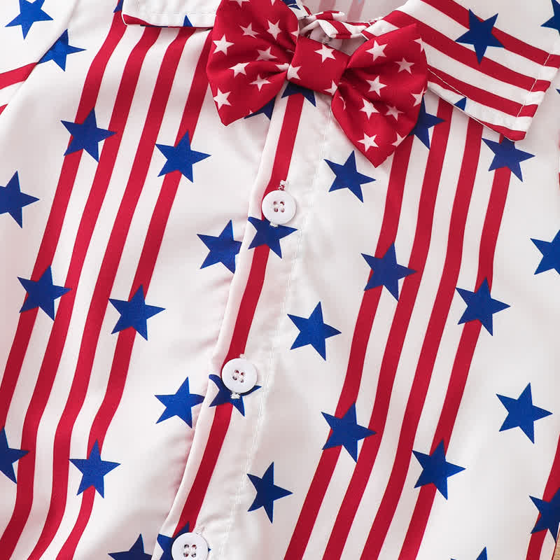 Cotton-blend Bow Short Sleeve Fifth Pants Two-piece Set - image 3
