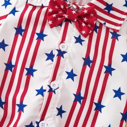 Cotton-blend Bow Short Sleeve Fifth Pants Two-piece Set - image 3