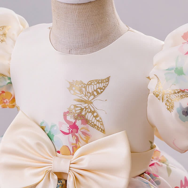 Organza Bow Short Sleeve Non-Positioned Midi Floral Dresses - image 4