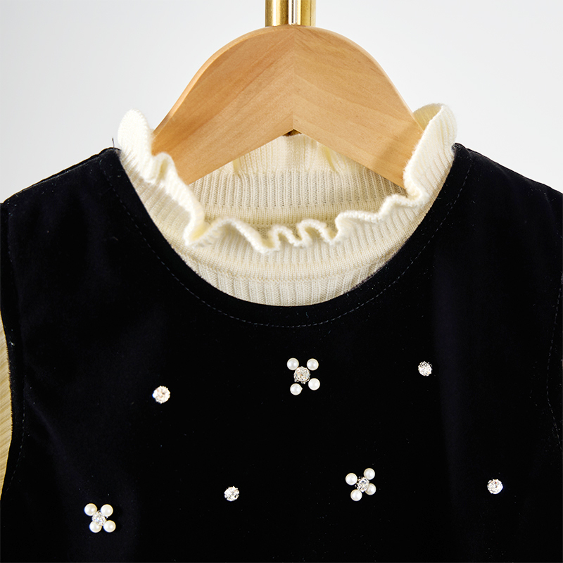 [Archive Sale] Velvet Fleece Imitation Pearls Long Sleeve Mid-long Two-piece set - image 3