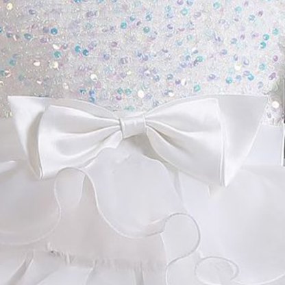 Organza Folds Sequins Bow Short Sleeve Mid-long Dresses - image 5