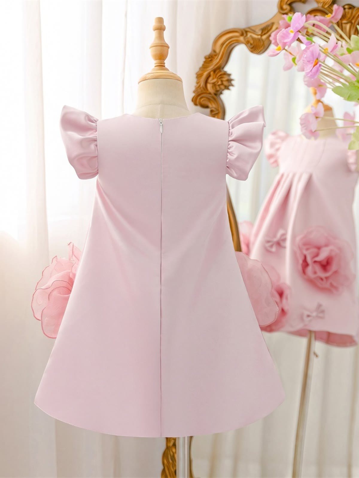 Satin Rosette Sleeveless Short Dresses - image 5