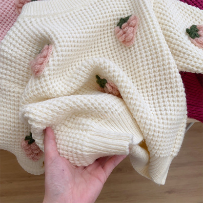 Yarn/wool Yarn Rosette Long Sleeve Regular Tops - image 15