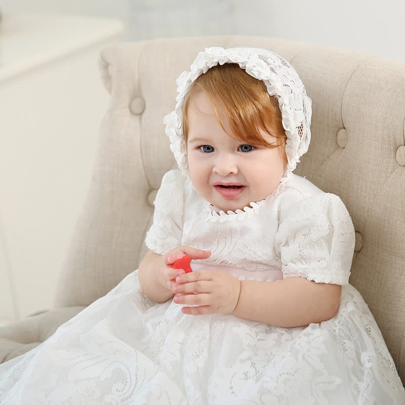 Lace Sash Short Sleeve Maxi Dresses - White - 16-24M - image 9