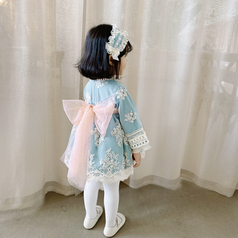 Lace Bow Lace Edge Long Sleeve Midi Dresses With Headband - image 14