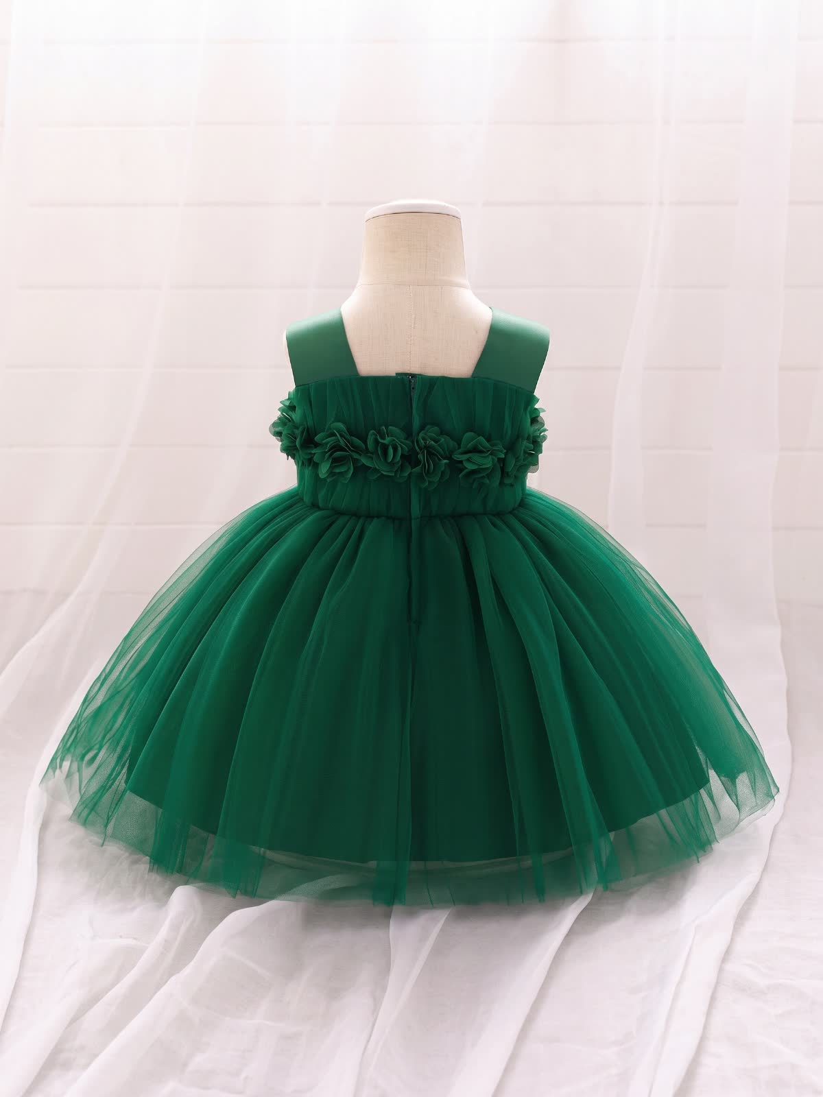 Elegant Mesh Rosette Birthday Dress Matching Set – 3PCS Baby Girl Outfit with Headband & Shoes - image 24