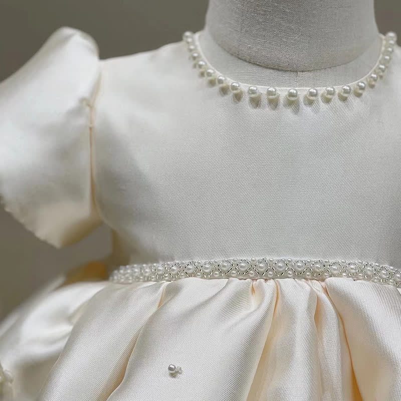 Satin Bow Pearl Short Sleeve Midi Dresses - image 5