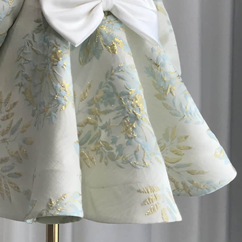 Jacquard Bow Long Sleeve Mid-long Dresses - image 17