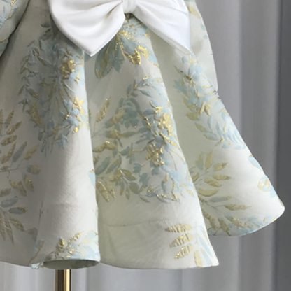Jacquard Bow Long Sleeve Mid-long Dresses - image 17
