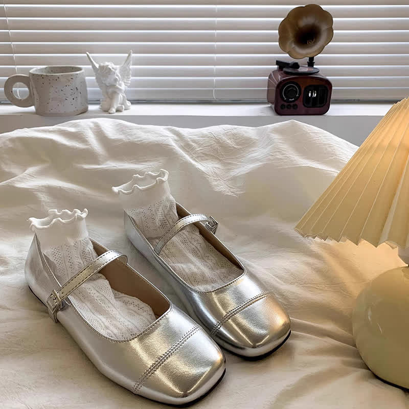 Solid Metallic Finish Square Toe Mary Janes  - image 6