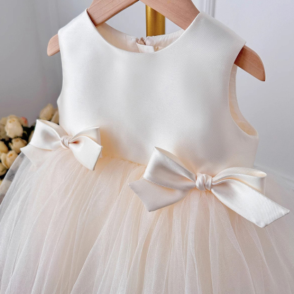Satin Folds Bow Imitation Pearls Sleeveless Regular Dresses - image 18