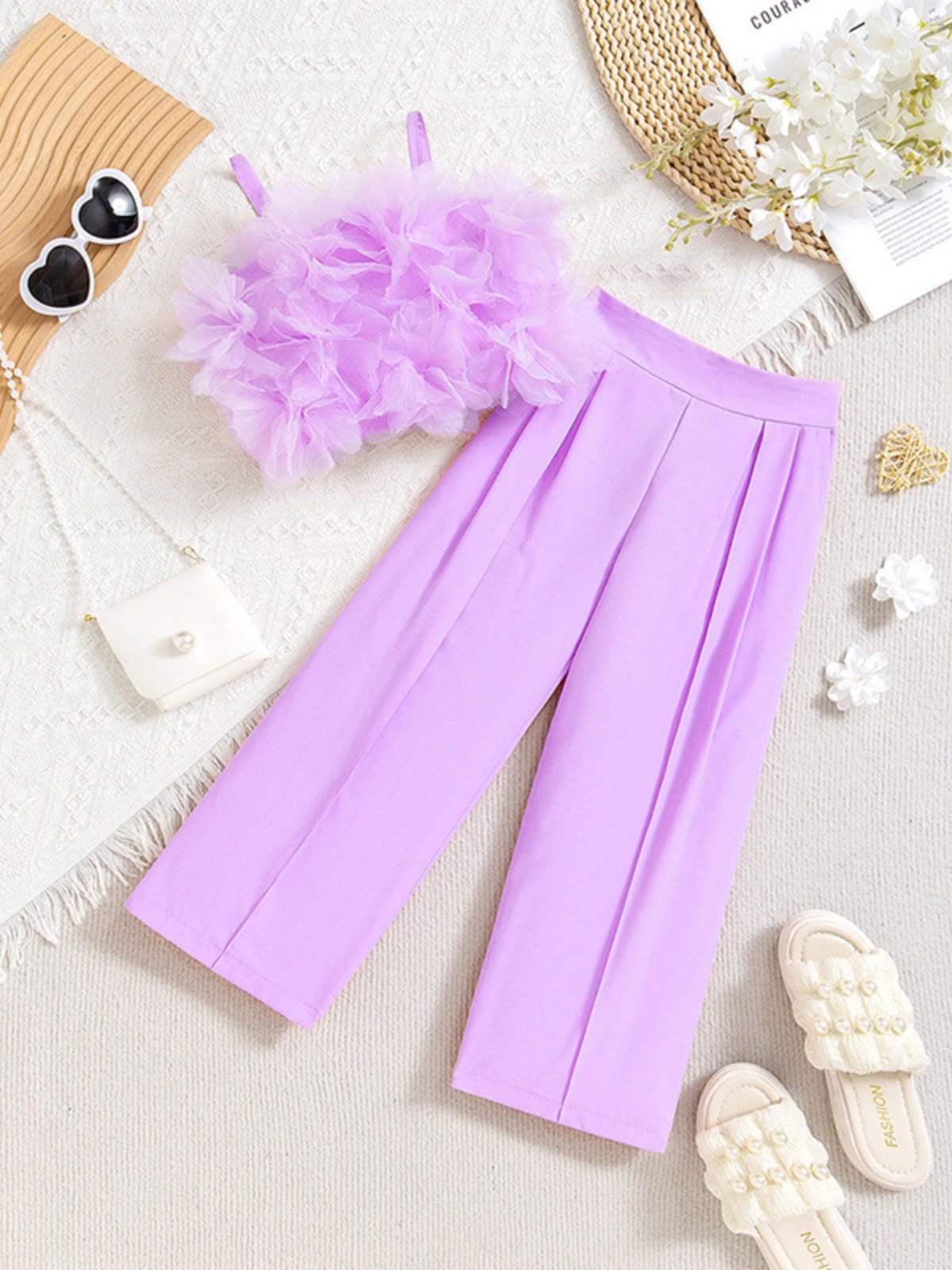 Cotton Folds Sleeveless Regular Two-piece Set - Purple - 7Y - image 15