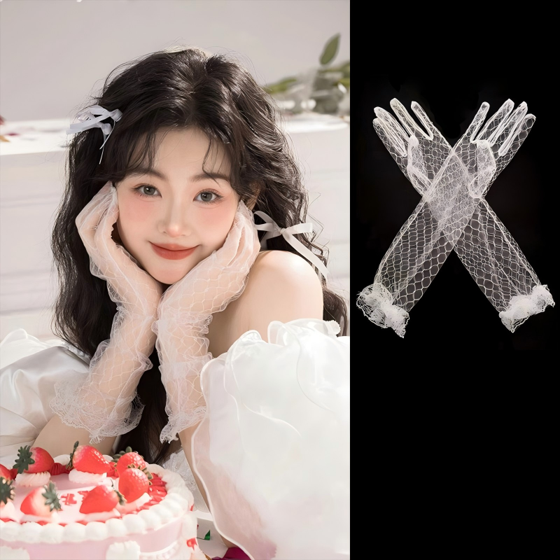 Solid With Bow Gloves - No-rhinestone style - Adult-Long-38cm - image 7